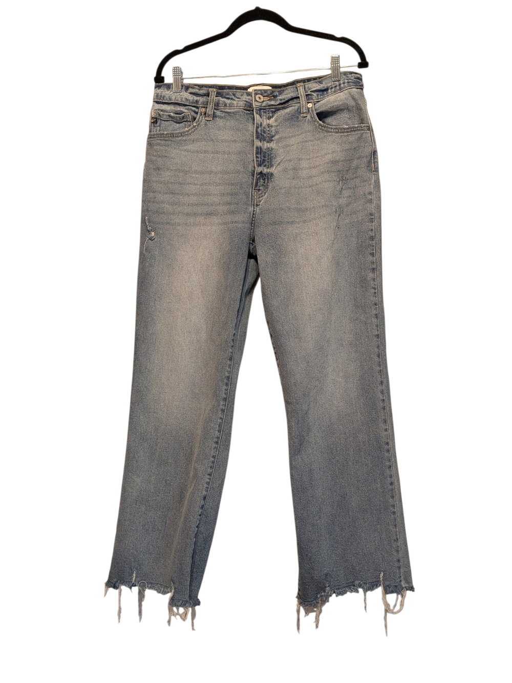 KanCan Washed Light Blue Straight Leg Jeans with Frayed Hem